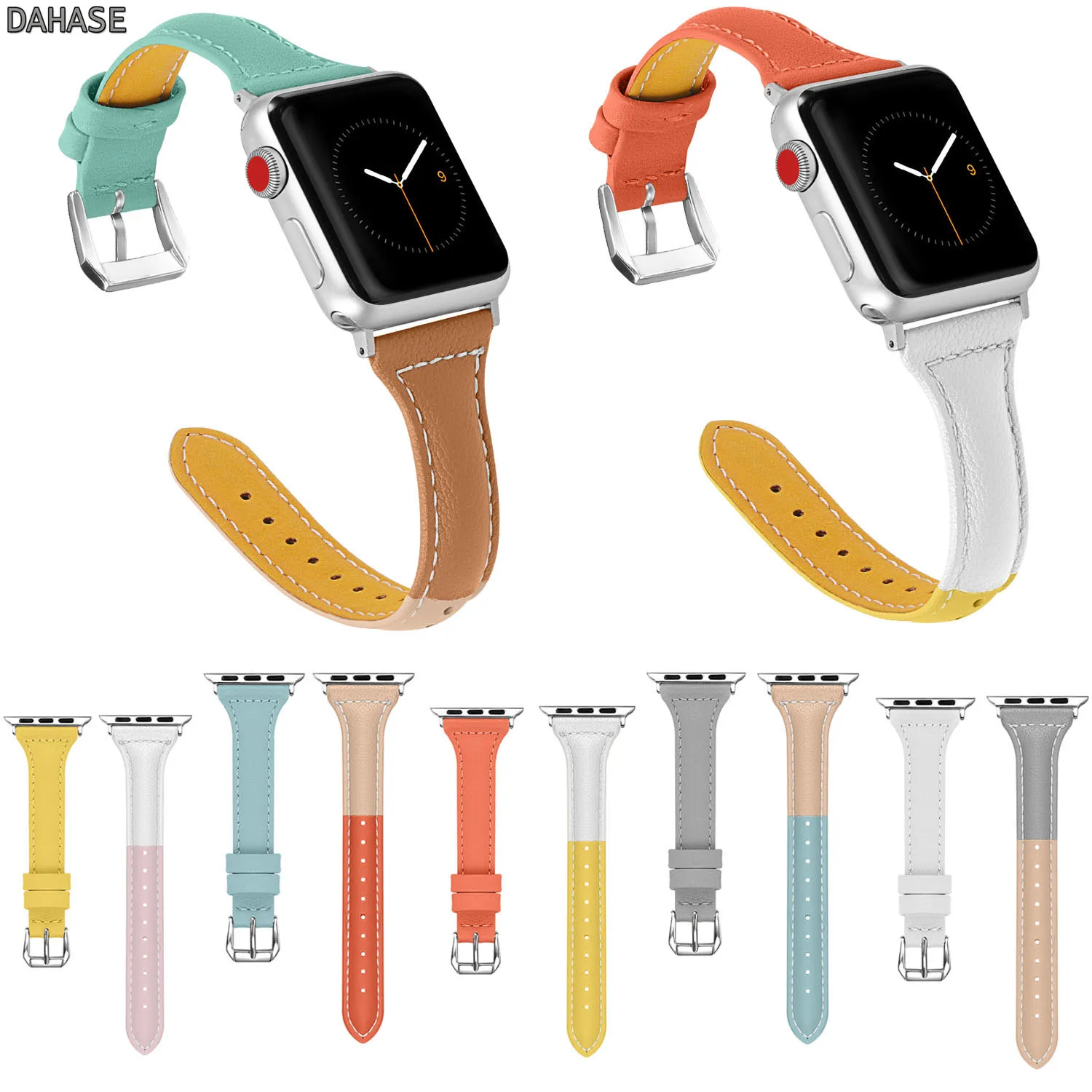 Цветной тонкий ремешок из натуральной кожи для Apple Watch 4 ремешка 40 мм 44 iWatch