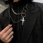 МужскаяЖенская двухслойная металлическая цепочка HUANZHI в стиле панк, Крутое ожерелье с кулоном-крестом в стиле хип-хоп для вечеринок, 2019