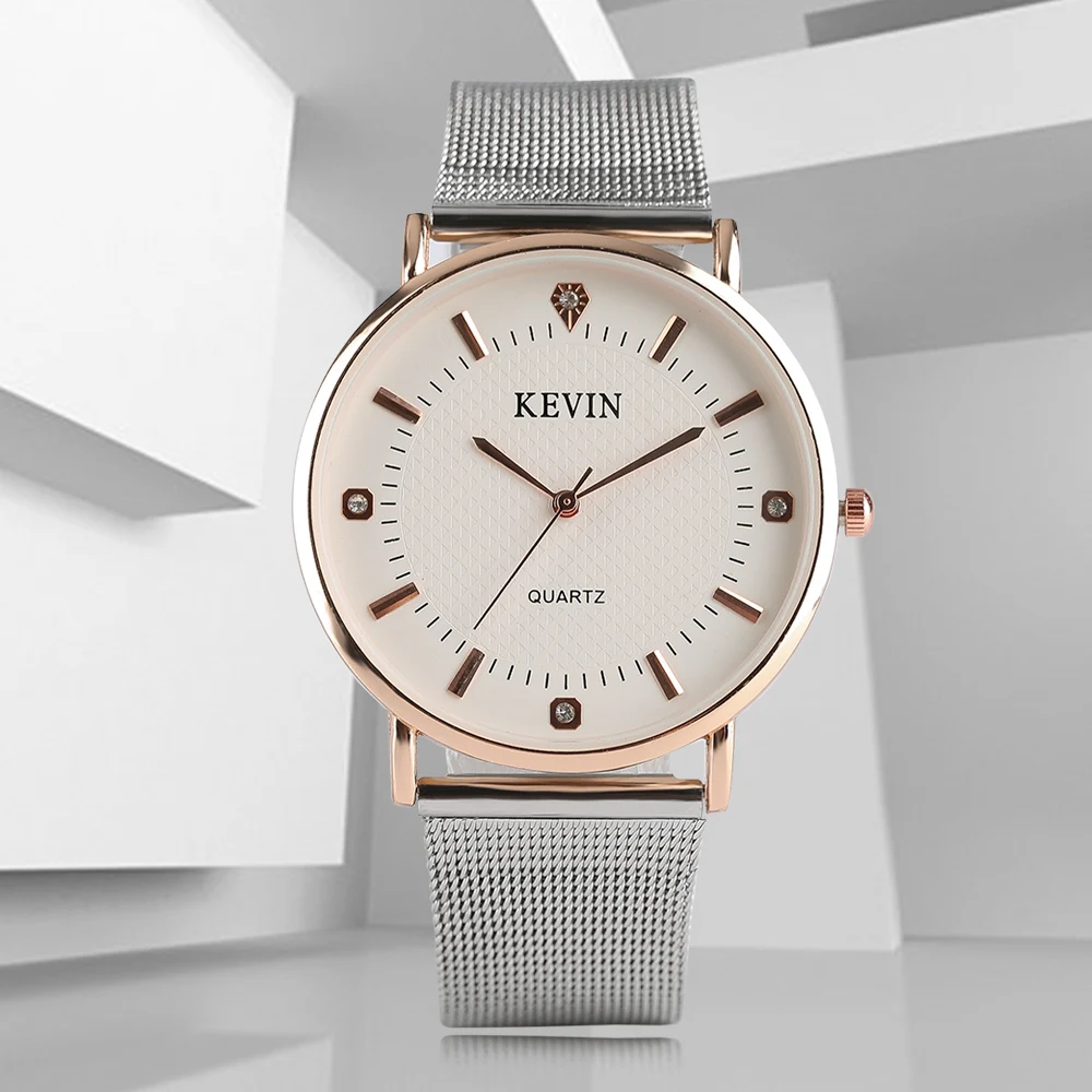 Кевин Relogio простой Стиль элегантный сетки Нержавеющая сталь ремешок кварцевые