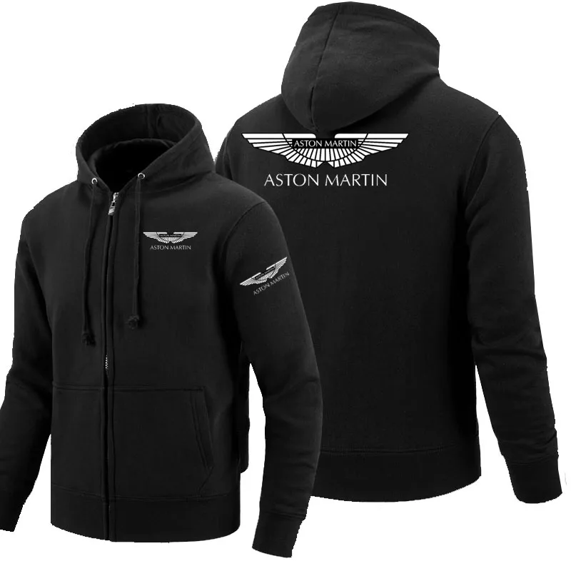 Толстовки с капюшоном на молнии с логотипом Aston Martin; флисовая толстовка с капюшоном и длинными рукавами; мужская куртка на молнии; толстовка - Цвет: Черный
