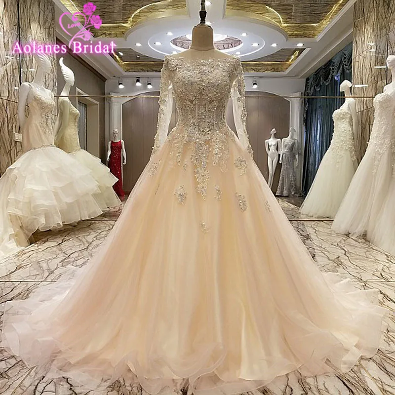 2017 Long Sleeves Women Ball Gowns Evening Dresses Appliques Crystals Engagement Dress Formal Gown Tulle Prom | Свадьбы и торжества
