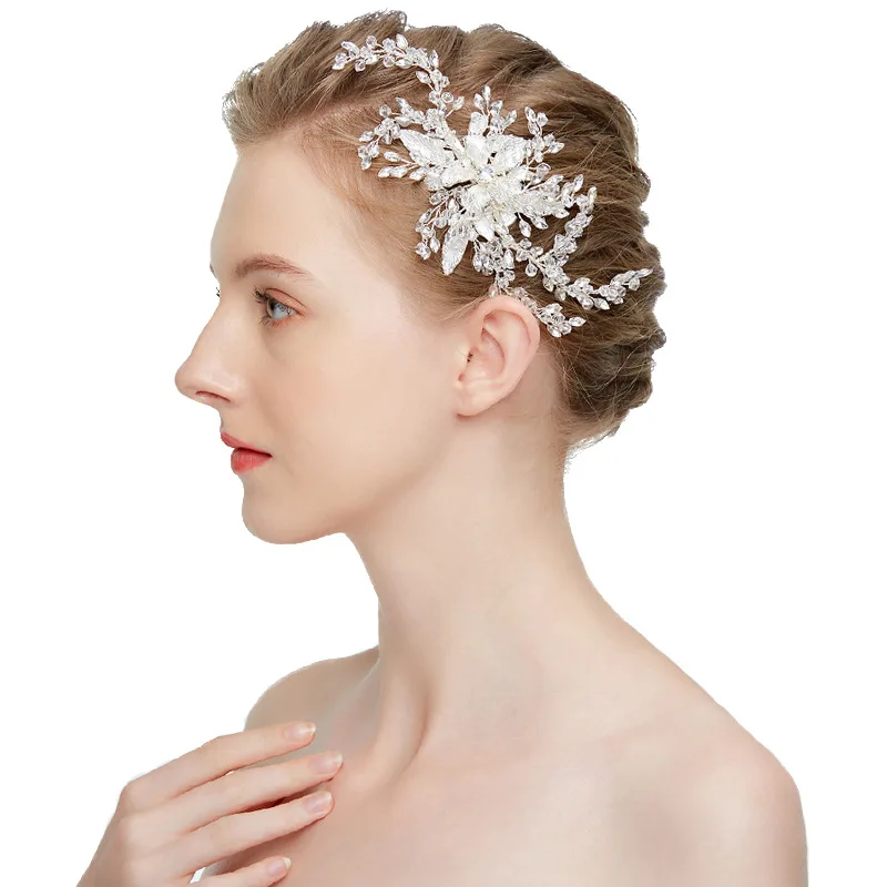 

SLBRIDAL Handmade Austrian Crystal Rhinestone Pearls Flower Wedding Hair Clip Barrettes Bridal Headpiece Hair Accessories
