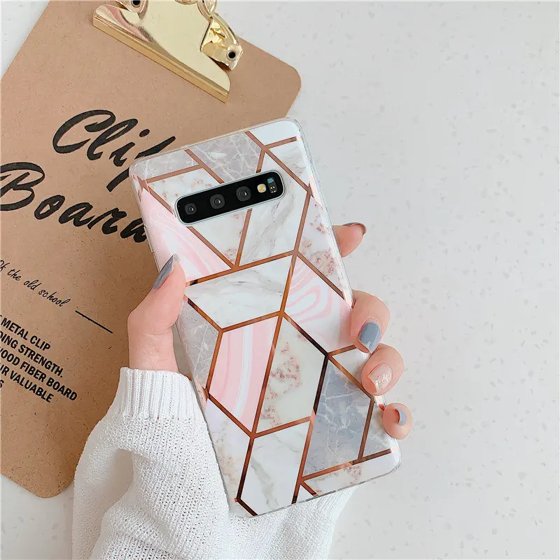 Pink-case(no ring) Сращивания мраморный чехол для телефона с кольцом-держателем для samsung Galaxy note 10 S8 9 10 плюс S10E A40/50/70 розовым алмазом мрамор Cove - Цвет: Pink-case(no ring)