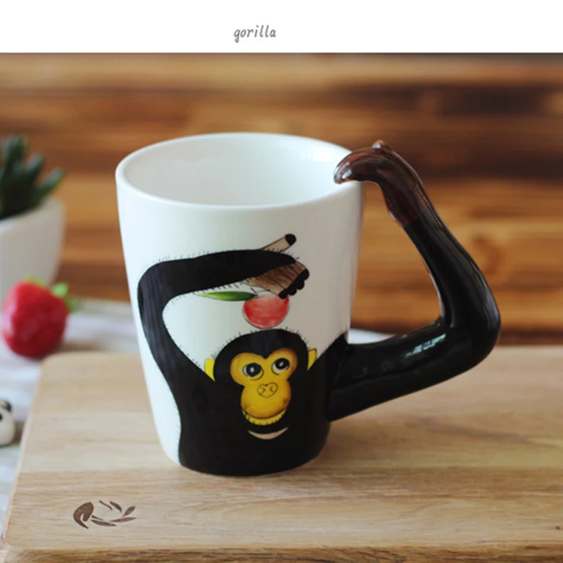 3D стерео ручная роспись чашки животных керамика с ложкой креативные кофейные