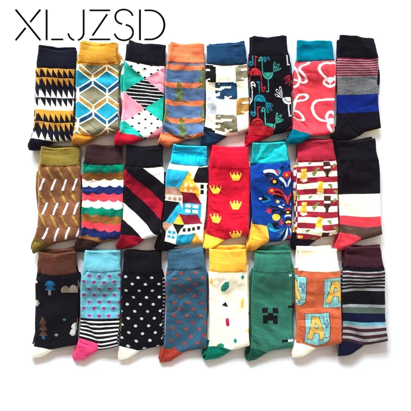 XLJZSD 1pair 2019 New ARRIVAL British Style Man Socks Fashion Brand Stripe Flamingo Knee-High Cotton Autumn &amp Winter XZM033 | Мужская