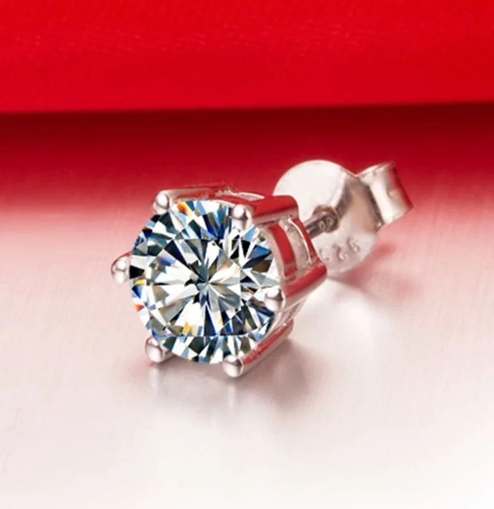 Круглые серьги пусеты NSCD 1 карат/шт. красивый бриллиант из серебра 925 пробы с