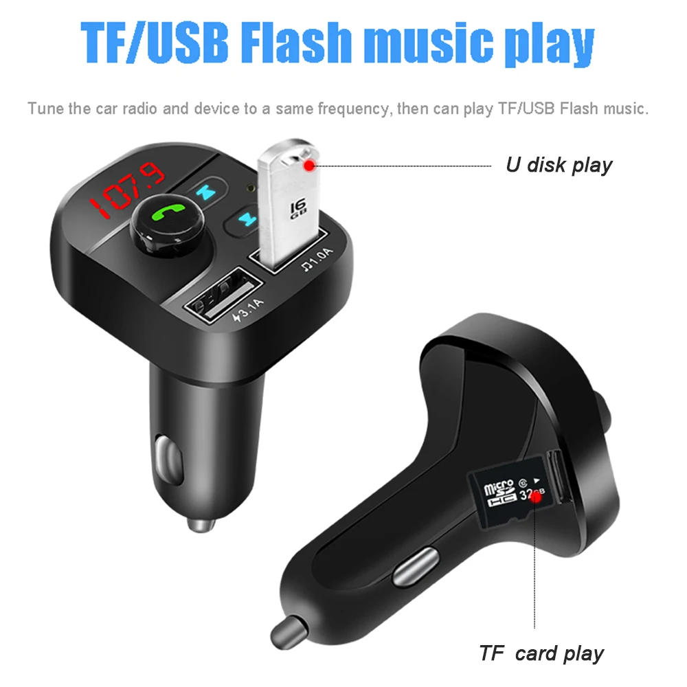 JINSERTA Bluetooth FM передатчик модулятор Dual USB зарядное устройство громкой связи