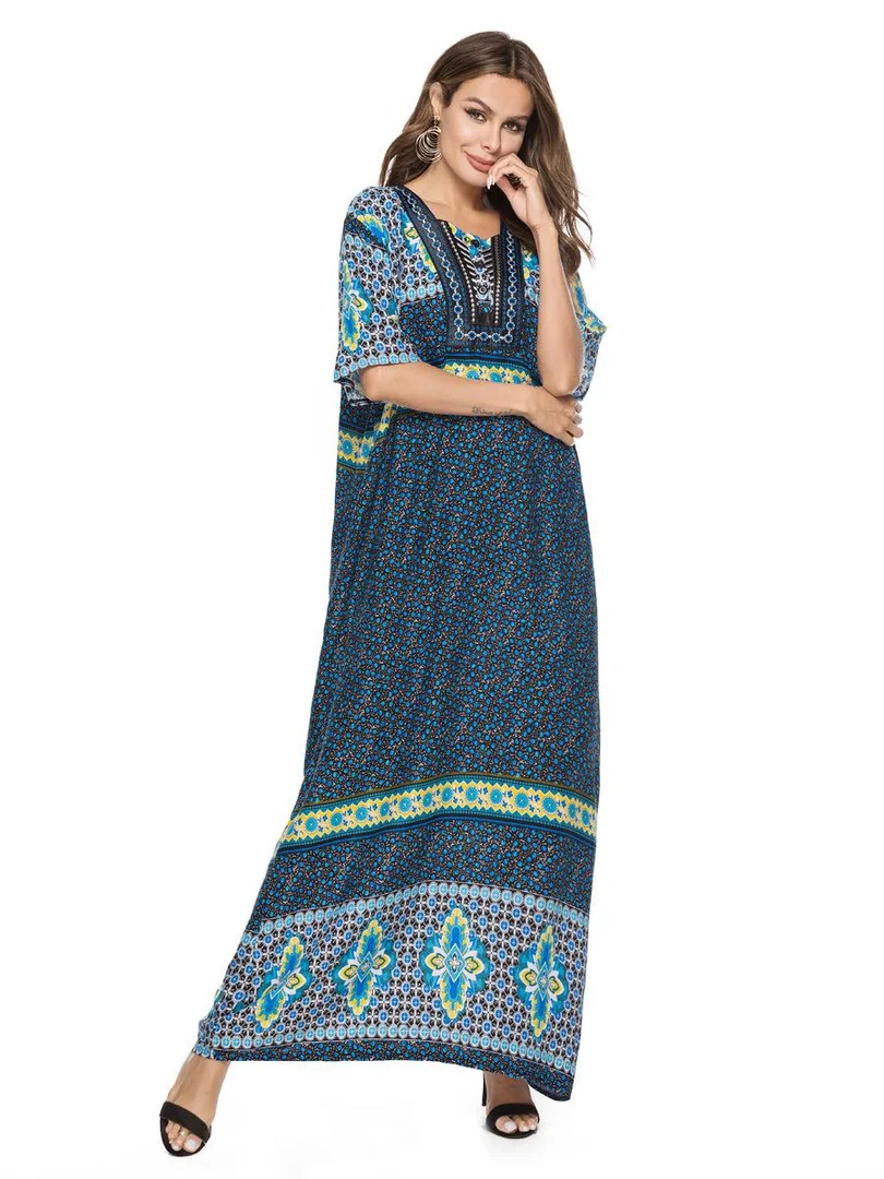 Kaftan abaya женское длинное платье с этническим принтом мусульманское летнее в стиле