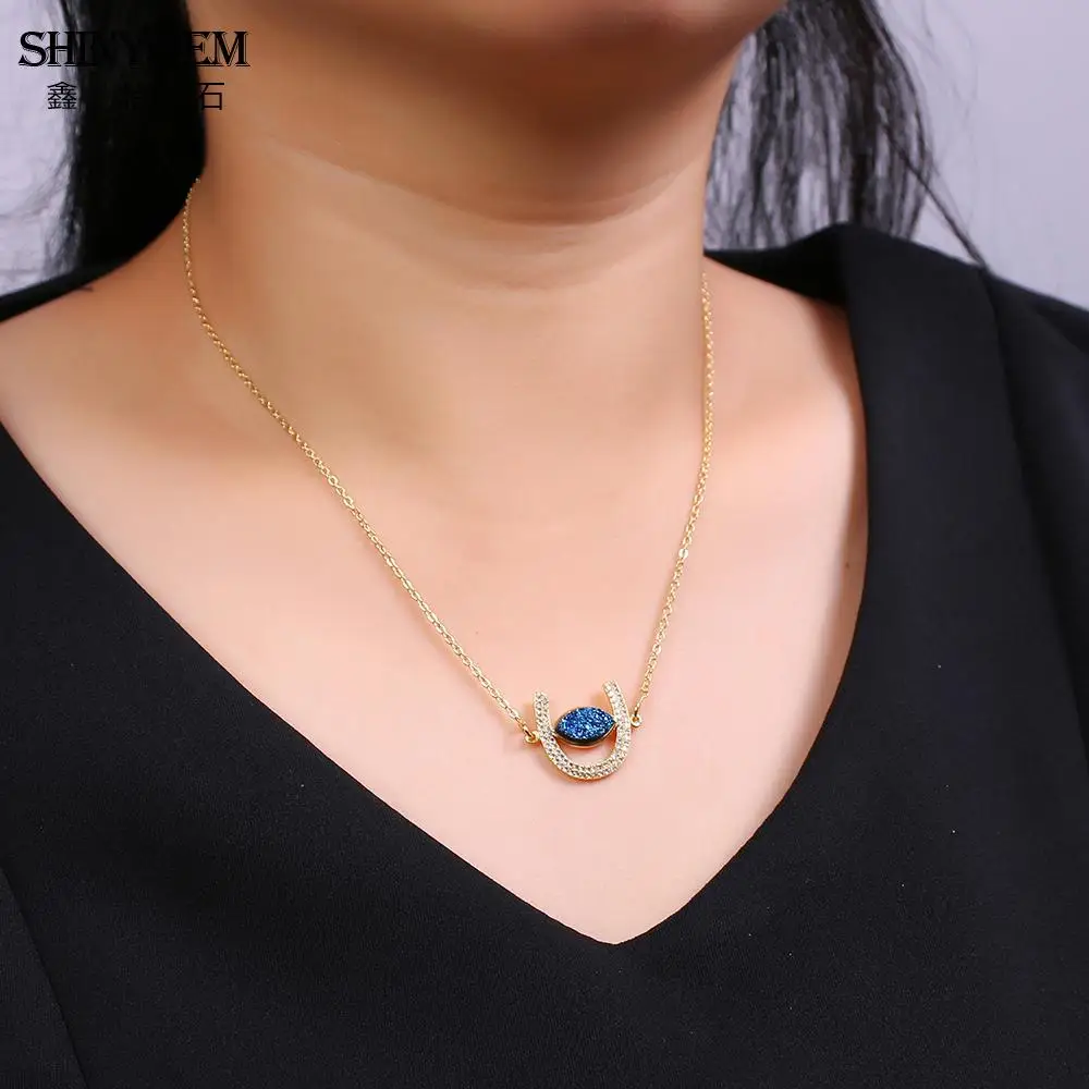 ShinyGem Золотая подвеска в виде подковы ожерелье 4 цвета натуральный Друза камень s