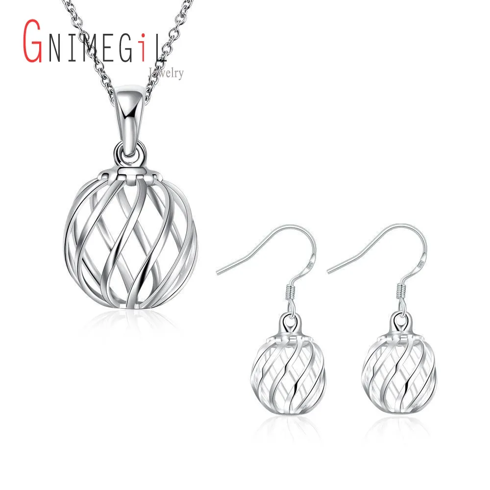 GNIMEGIL оптовая продажа серебряный цвет полые шарики ожерелья + Висячие серьги