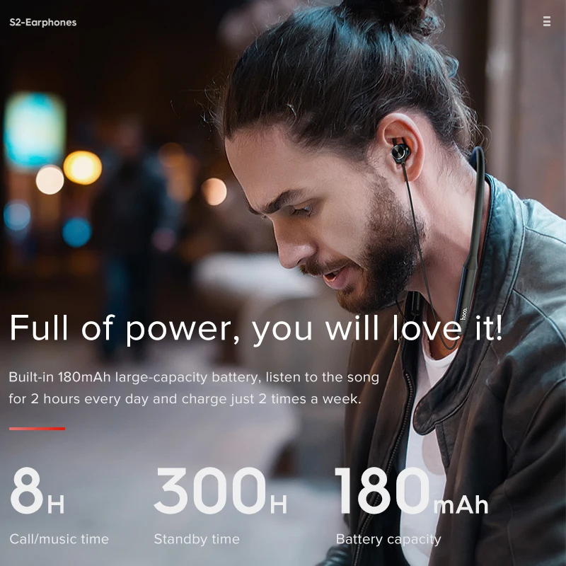 Hoco S2 спортивные bluetooth-наушники с активным контролем шума, беспроводные наушники с микрофоном, стерео объемные басы для iOS Android