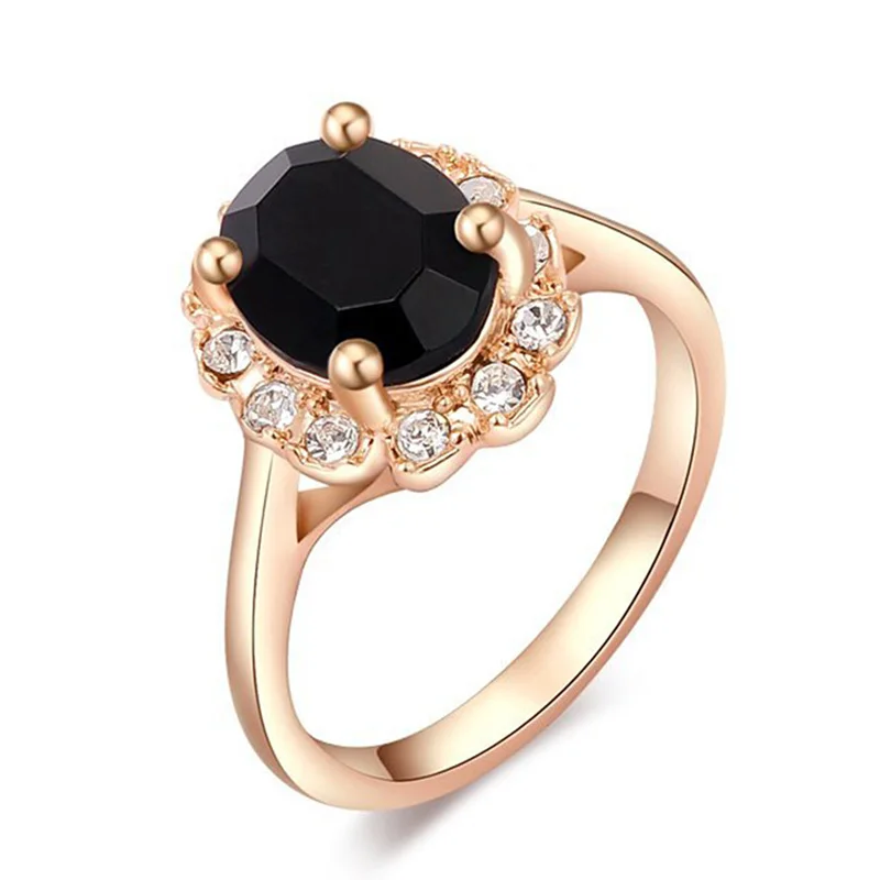 Black with gold Бренд Mostyle, черные/синие/зеленые/фиолетовые большие кольца с кристаллами для женщин, Золотое кольцо, модное ювелирное изделие, без никеля - Цвет основного камня: Black with gold
