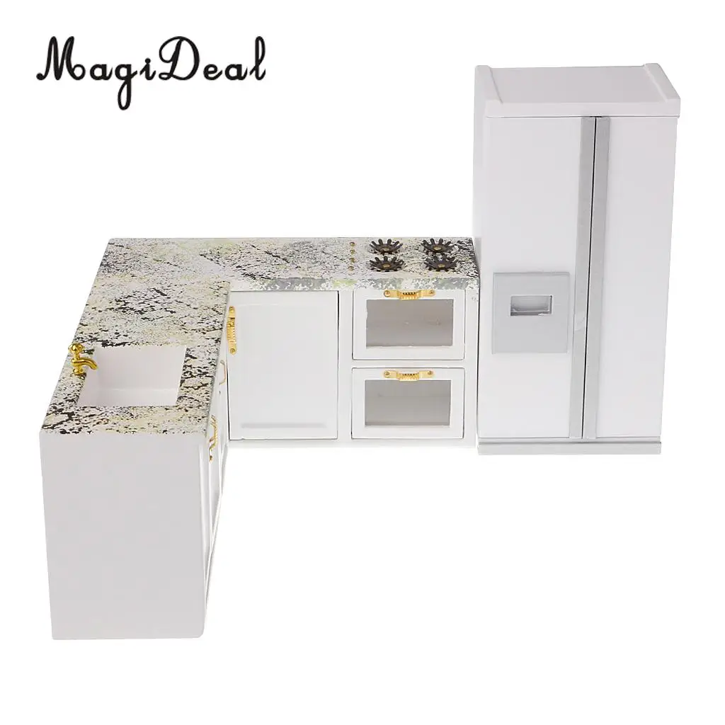 1/12 Scale Modern Style Dollhouse Miniature Kitchen Refrigerator Furniture Set Decor Accessories Kids Pretend Play Toys
