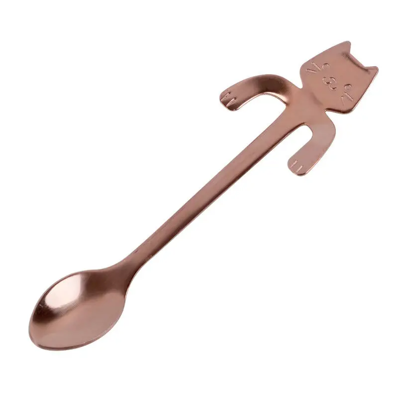 Rose gold Маленькая кофейная ложка с длинной ручкой из нержавеющей стали 304, чайная ложка, десертная посуда для напитков - Color: Rose gold