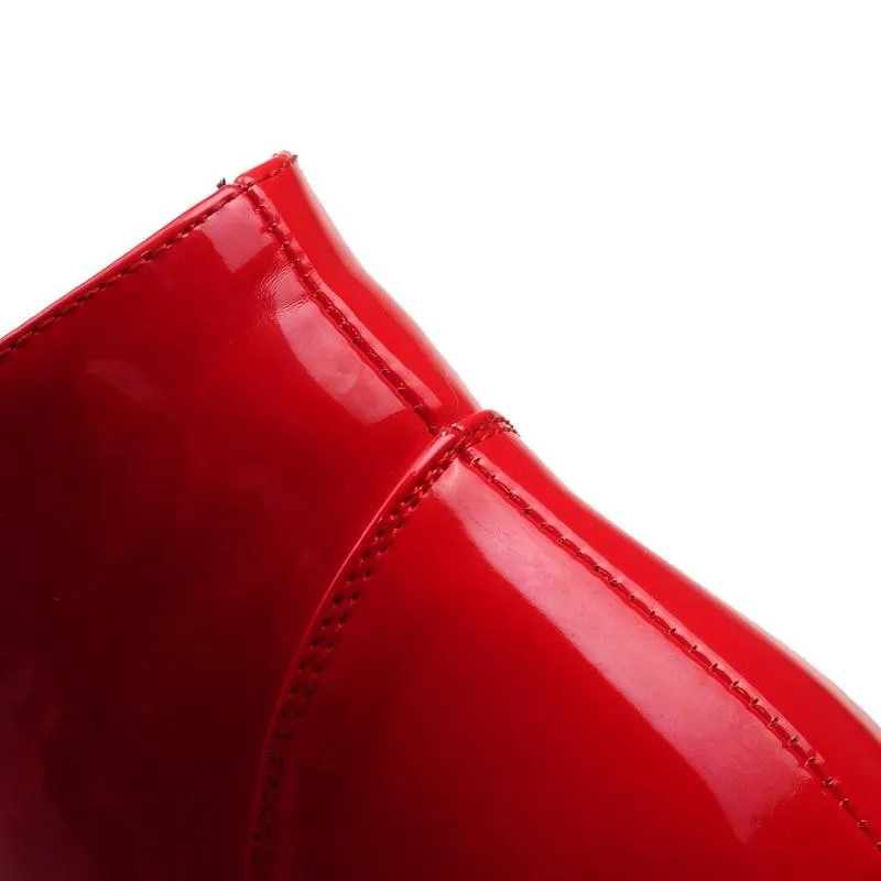 

MORAZORA New women shoes ankle boots front lace-up pointed toe patent leather solid spring autumn large size boots 34-43