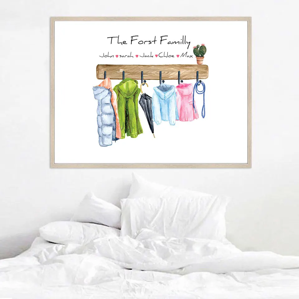

Custom Family Print Gift Personalised Poster Coats Wall Art Canvas Painting Warm Overcoat Wall Pictures For Living Room Decor