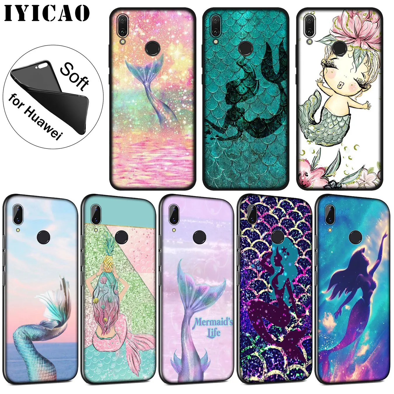 IYICAO Mermaid Tail Scale Soft Silicone Phone Case for Huawei P30 P20 Pro P10 P9 P8 Lite Mini 2017 2016 P smart Z 2019 Cover |