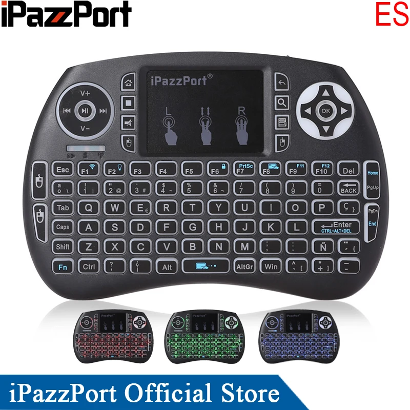 IPazzPort испанский 3 цвета Подсветка мини Беспроводной клавиатура Мышь для Android ТВ