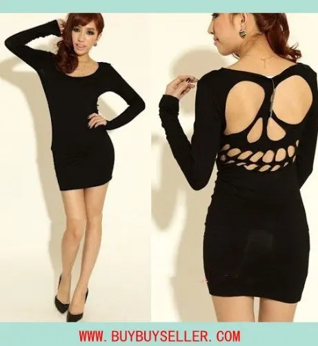 Free ship! Womens Sexy Slim ClubWear Party Skull Back Hollow Short Dress Mini | Женская одежда