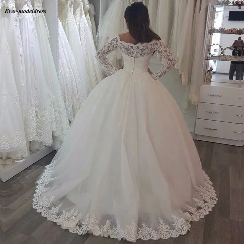 Vestidos De Novia принцесса кружева Свадебные и Бальные платья с одежда с длинным рукавом на пуговицах сзади дешевые размера плюс, свадебные платья