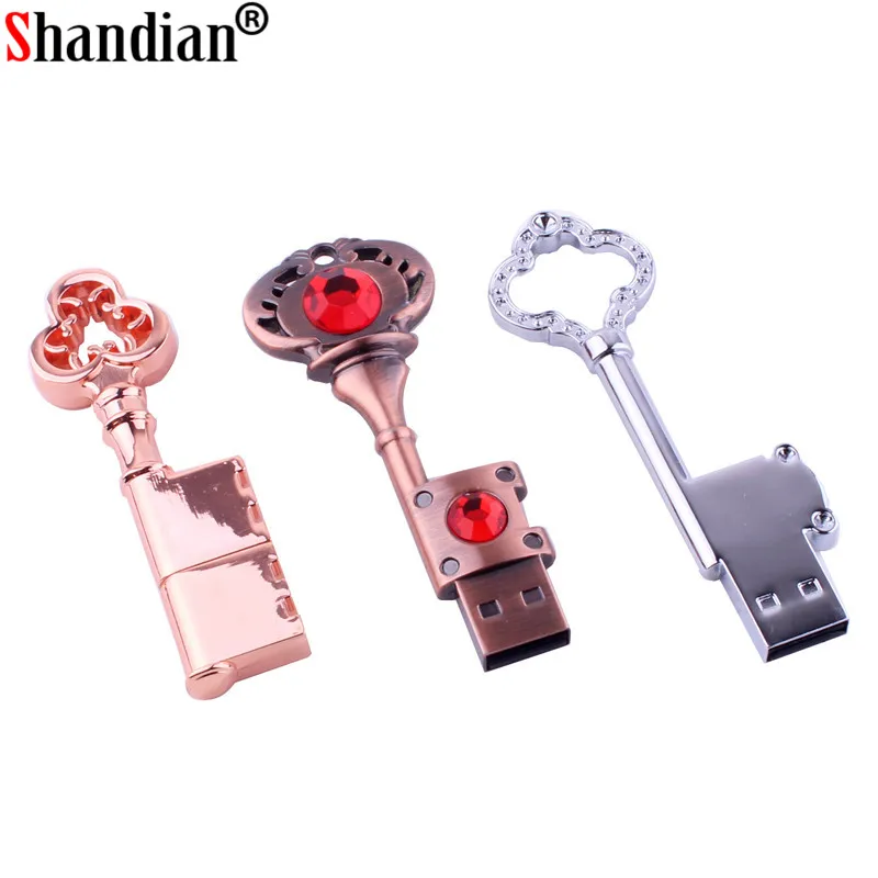 SHANDIAN любовь matal Сердце Ключ карту флэш-памяти с интерфейсом usb медь любовь флешки 4 gb 16 ГБ, 32 ГБ, 64 ГБ Флеш накопитель memory stick U диск мода подарок