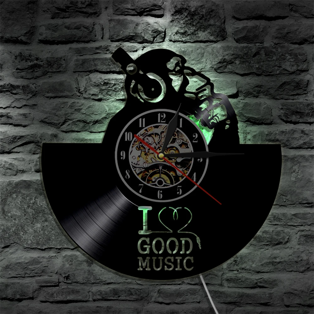 Настенные часы I Love Good Music Thinker с виниловой пластиной обезьянки и светодиодный Ной