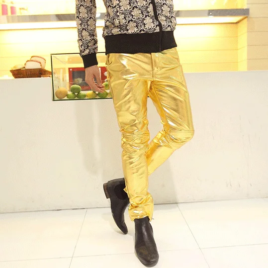 Мужские черные кожаные штаны искусственной кожи Pu материал черный цвет