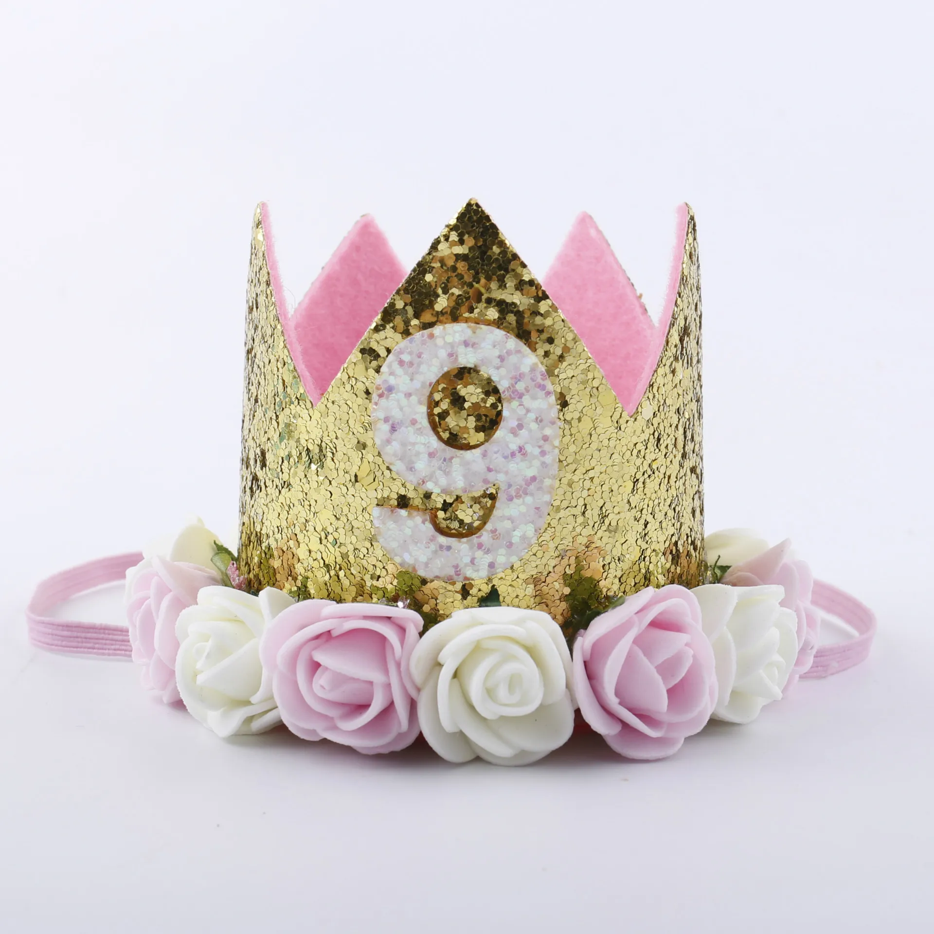 9 pink white Для маленьких девочек Шляпы для вечеринки по случаю Дня рождения детей 1, 2, 3, 4, 5, 6, 7, 8, 9 лет рождения Принцесса Корона кепки вечерние украшения Детские сувениры повязка на голову - Цвет: 9 pink white