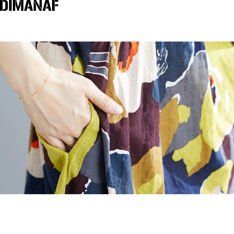 DIMANAF размера плюс, женское пляжное платье, летний сарафан, большой размер, хлопок, плиссированное, женское платье, свободный принт, женское платье, 5XL 6XL