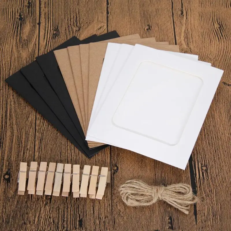 10 шт DIY крафт-бумага фоторамка 3-5 дюймов подвесная настенная рамка для фотографий и картин крафт-бумага с зажимами и веревкой для семейной памяти