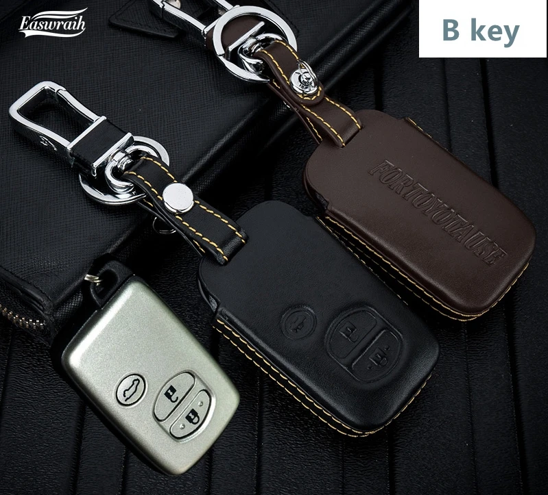 

Leather Car Key Case For Toyota Camry Highlander Prado Crown Land Cruiser Prius Vitz Reiz 3 Button Key chain