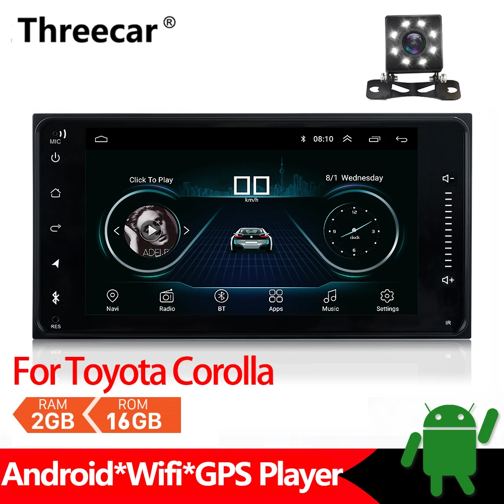 Android автомобильный Радио мультимедийный плеер для Toyota Corolla стерео gps навигация 2din Mirrorlink Android Bluetooth автомобиль MP5 2+ 16 Гб - Цвет: with 8 led camera