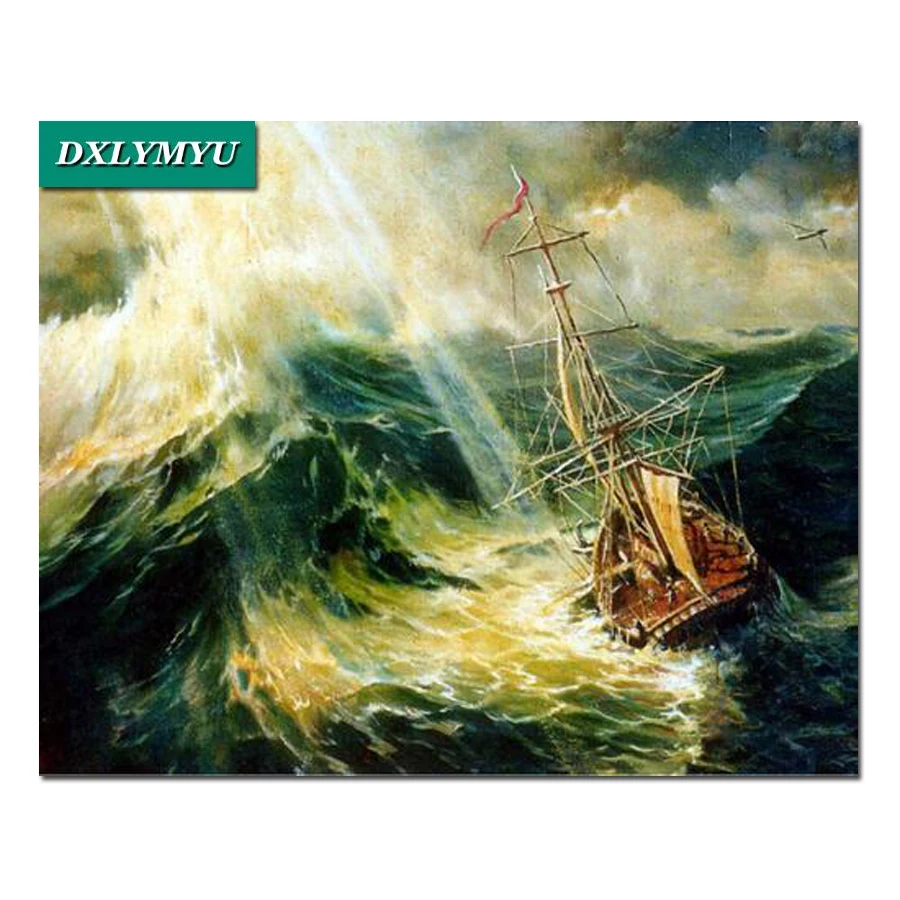 

5d Diy Diamond Painting Crystal scenic Pattern Full Square Cross Stitch Diamond Embroidery Rhinestone Wind wave boat Needlework