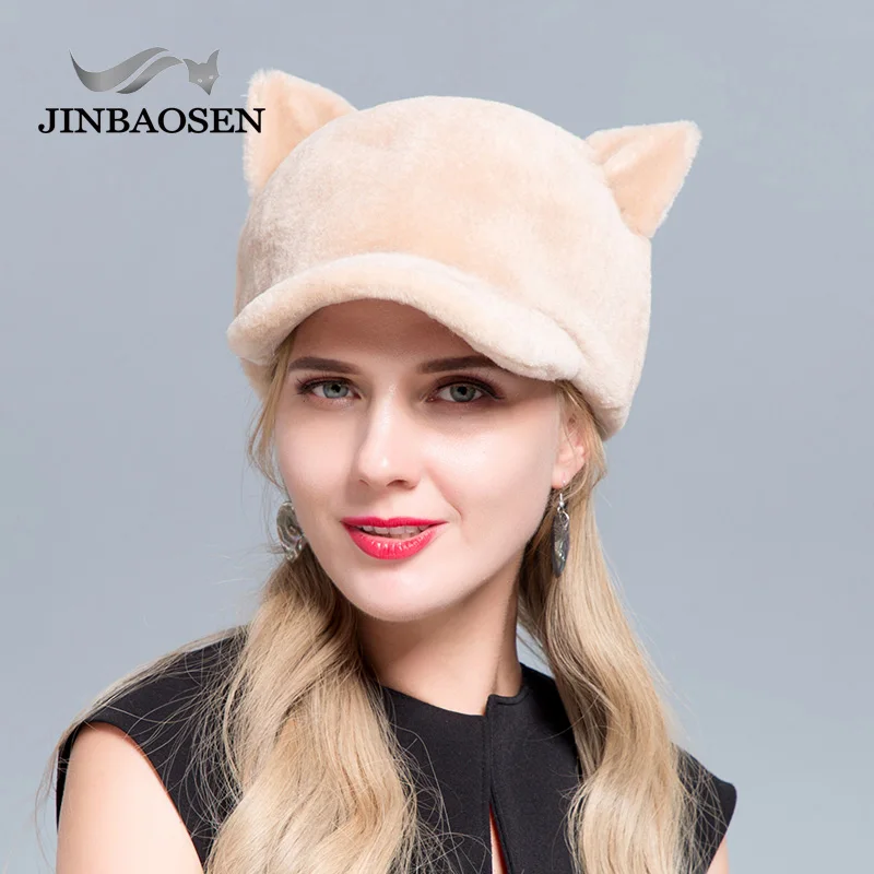 Новая модная бейсболка JINBAOSEN шапка из овчины меховая стильная с кошачьими ушками