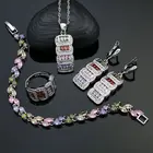 Набор женских ювелирных изделий из серебра 925 пробы, с разноцветным кубическим цирконием, с белыми кристаллами, серьгиПодвескаКольеКольцобраслет