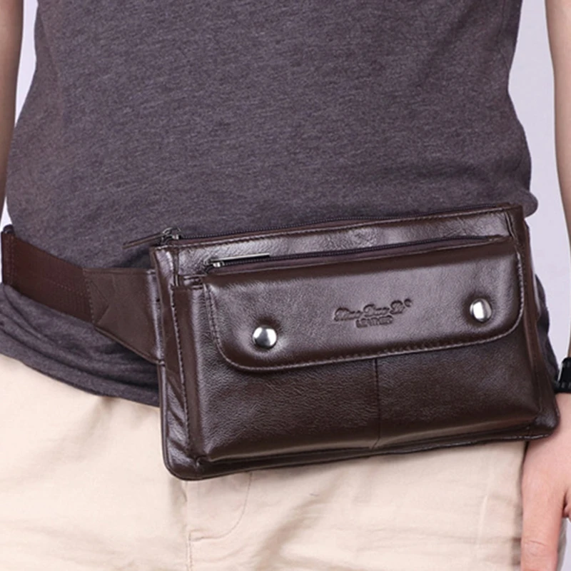 

Men Belt Bag Pack Genuine Leather High Quality Multifunction Single Chest Bag Male Real Retro Leisure Hip Fanny Bum Bags