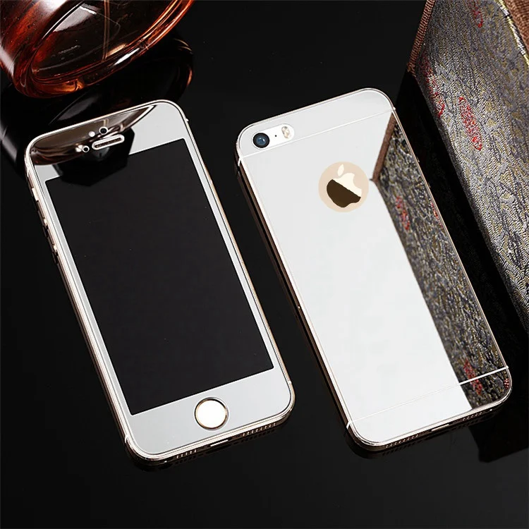 Silver 2 шт./партия передняя+ задняя крышка для iPhone 7, 8, 5, 5S, SE, 6, 6 Plus, 6s Plus, чехол, зеркальная Гальваническая Защитная пленка для экрана, закаленное стекло - Цвет: Silver