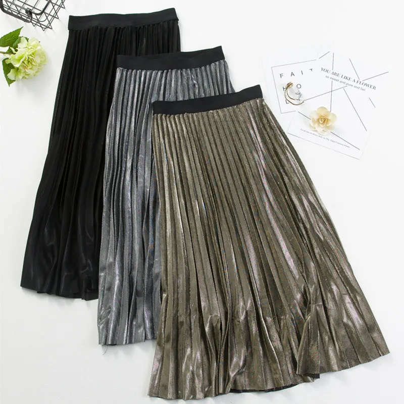 Юбки 2017 Весенняя металлическая цветная Европейская и американская бархатная