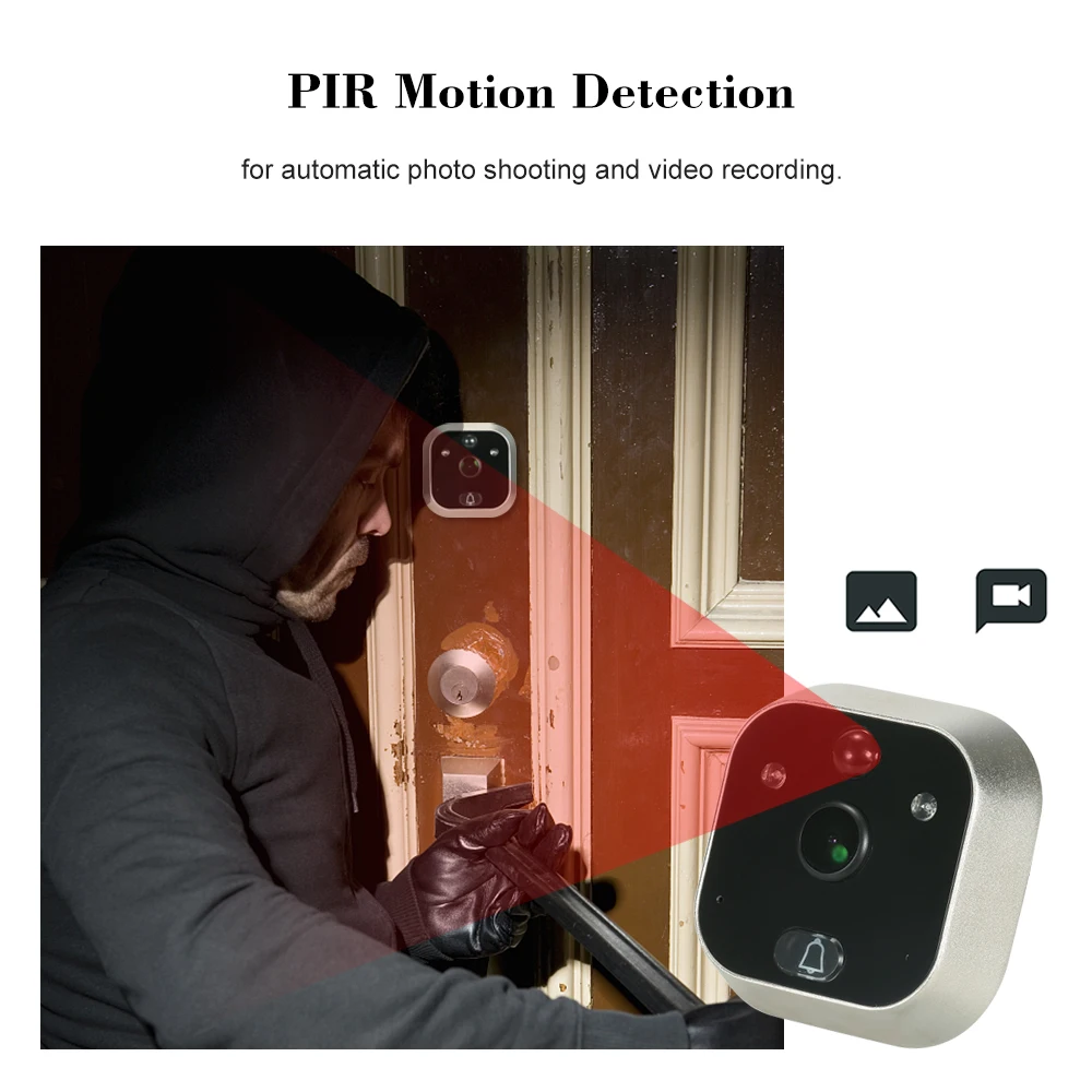 Беспроводной цифровой глазок дверной звонок 1.0MP IR Камера PIR Обнаружение движения