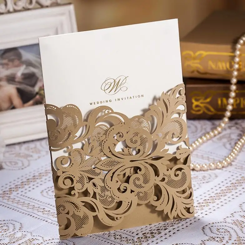 Персонализированные элегантные кружева полые приглашение на свадьбу карты