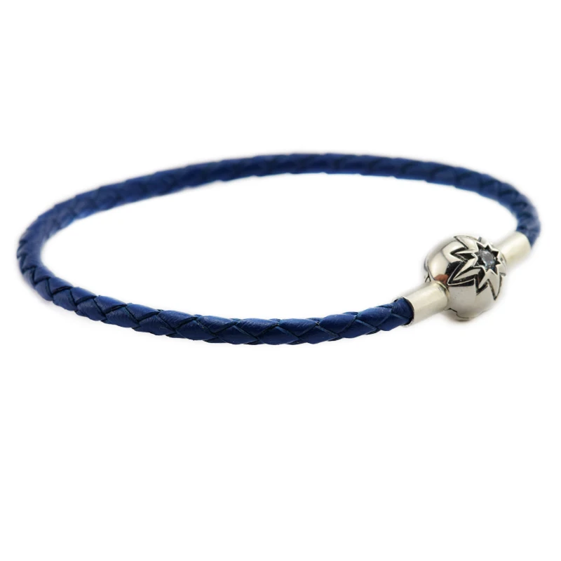 Звездное небо темно синий застежка кожаные браслеты 100% 925 стерлингового серебра