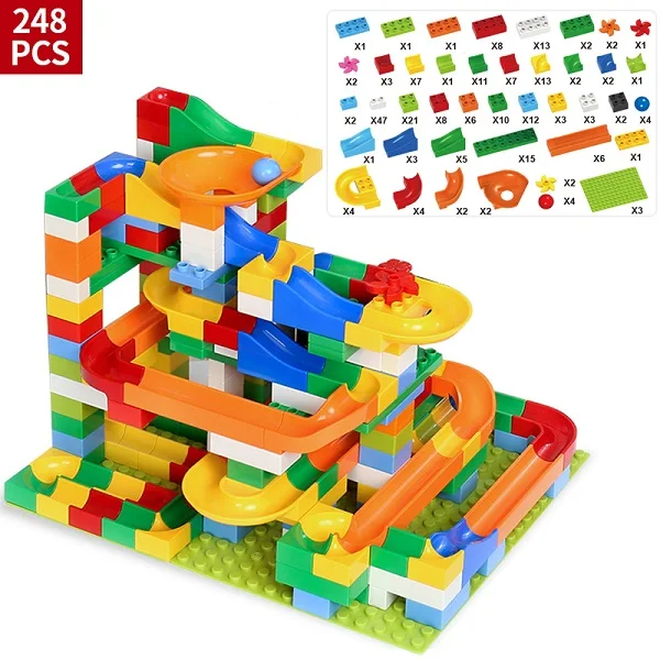 248PCS 54-248 шт мраморные гоночные блоки лабиринт, Шариковая дорожка строительные блоки пластиковые воронки слайд блоки большого размера блоки детские игрушки подарок - Цвет: 248PCS