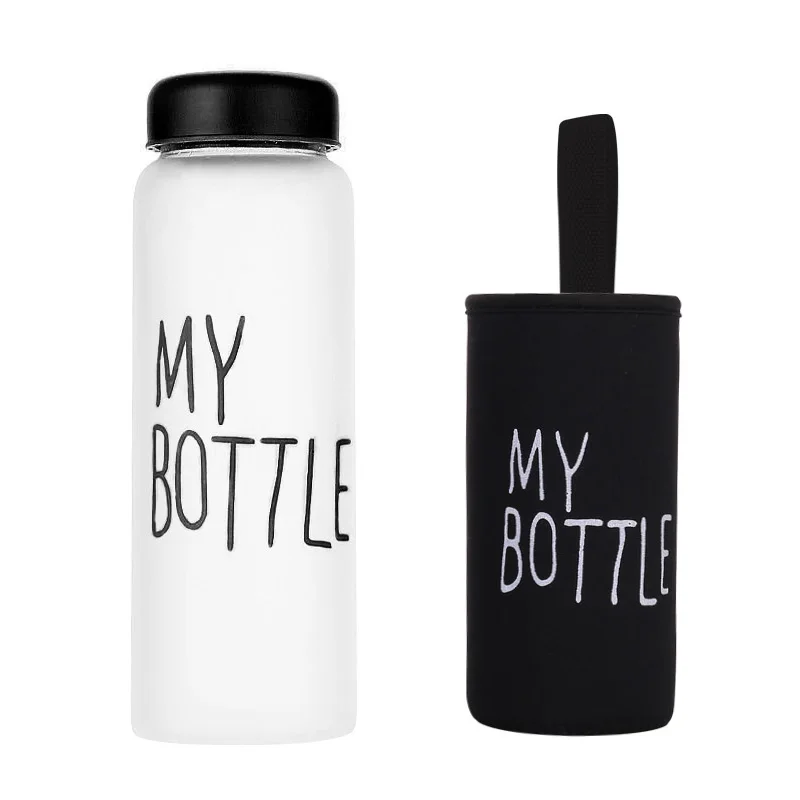 Пластиковая бутылка My bottle 500 мл, бутылка для воды для питья, прозрачная или матовая, Спортивная, корейский стиль, термостойкая, герметичная - Цвет: ms black and sleeve