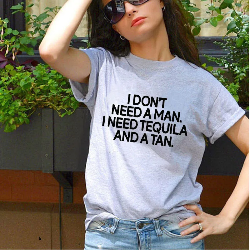 Новое поступление футболки для девочек с надписью I Need A Man Tequila и a tan летние