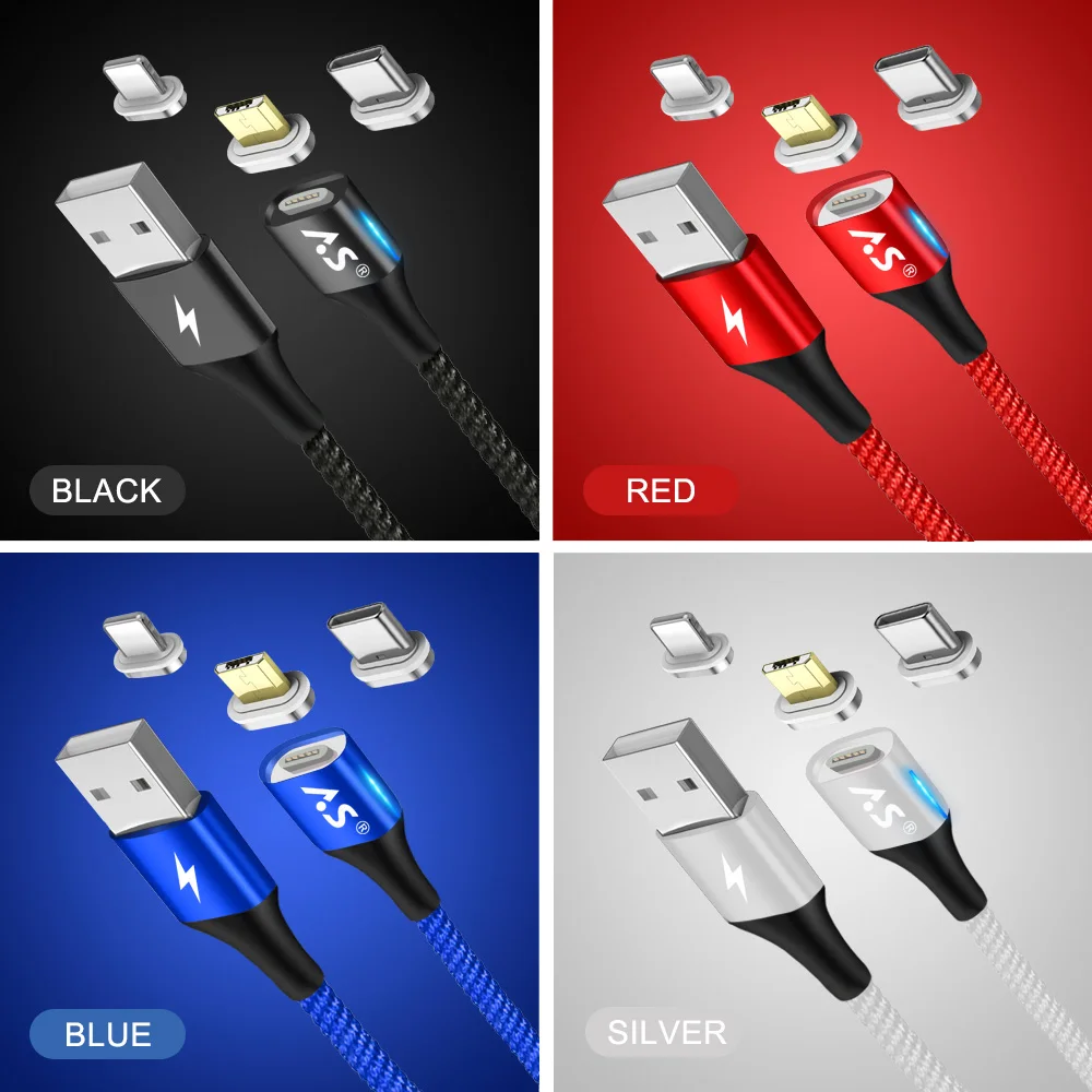 A.S 3A Магнитный USB кабель для передачи данных для iPhone Тип C магнит быстрая Зарядное устройство для зарядки и передачи данных Micro USB кабель для iOS Android кабели для мобильных телефонов
