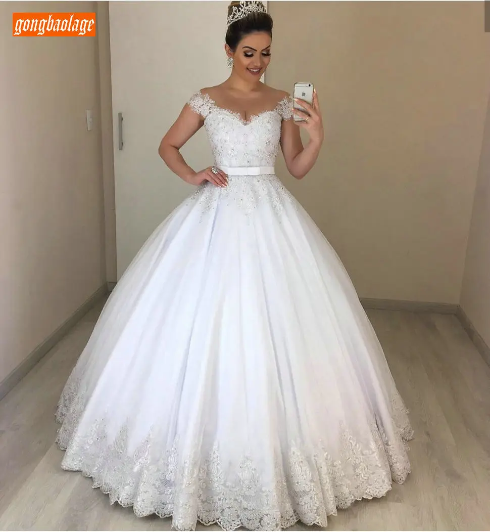 Роскошные кружевные белые свадебные платья с аппликацией длинное бальное платье