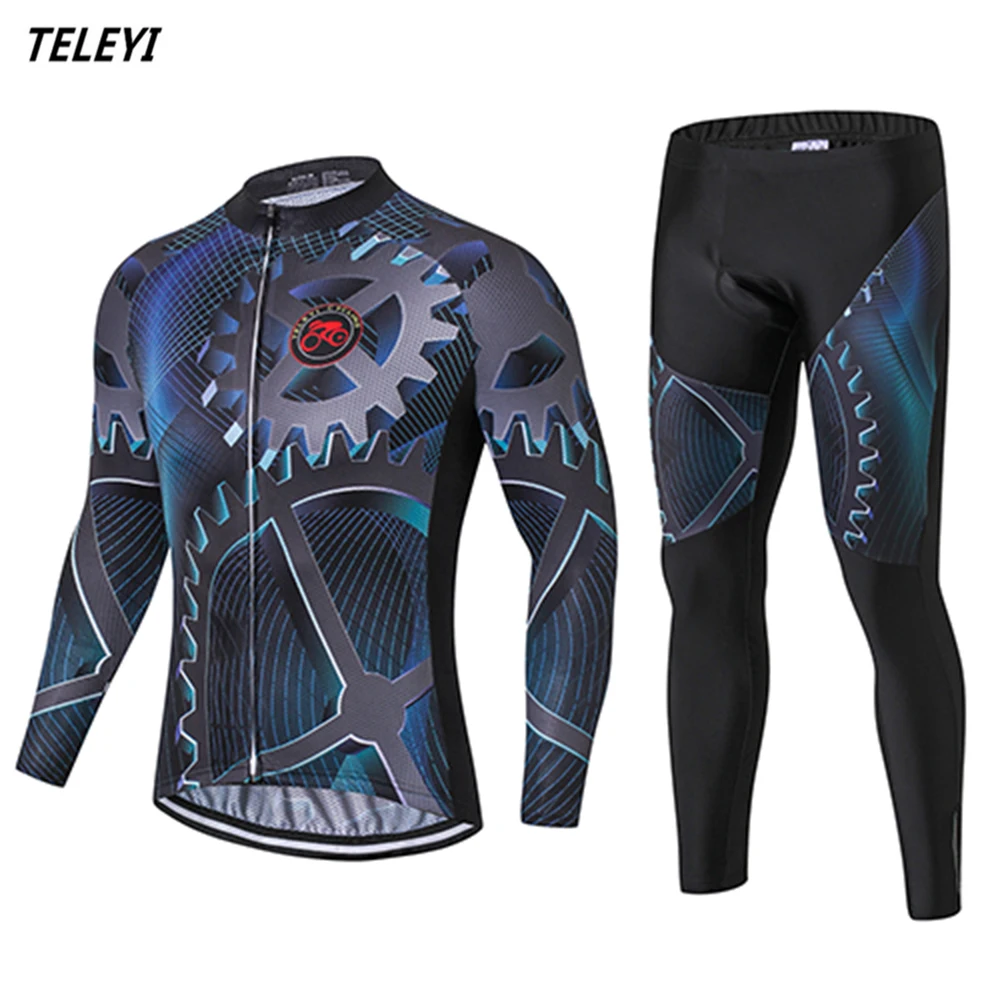 

TELEYI Cycling Jersey Sets Men Ropa Ciclismo racing long sleeve riding 2017 top team bike jersey clothing mtb Outdoor Sportswear
