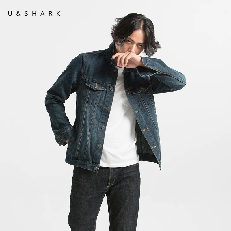 Мужская Классическая джинсовая куртка U &amp SHARK черная приталенная из 100% хлопка