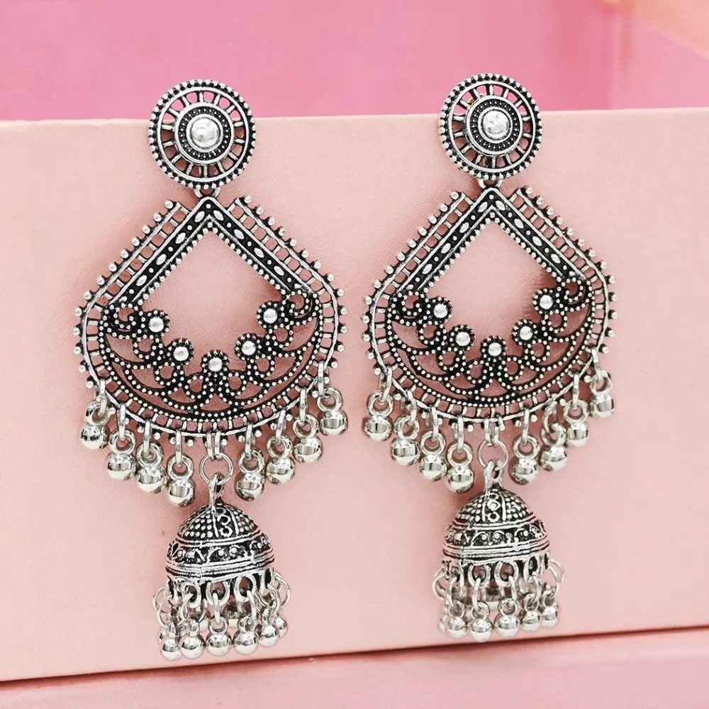 Винтажные висячие серьги Jhumka Jhumki из сплава для женщин богемные окисленные