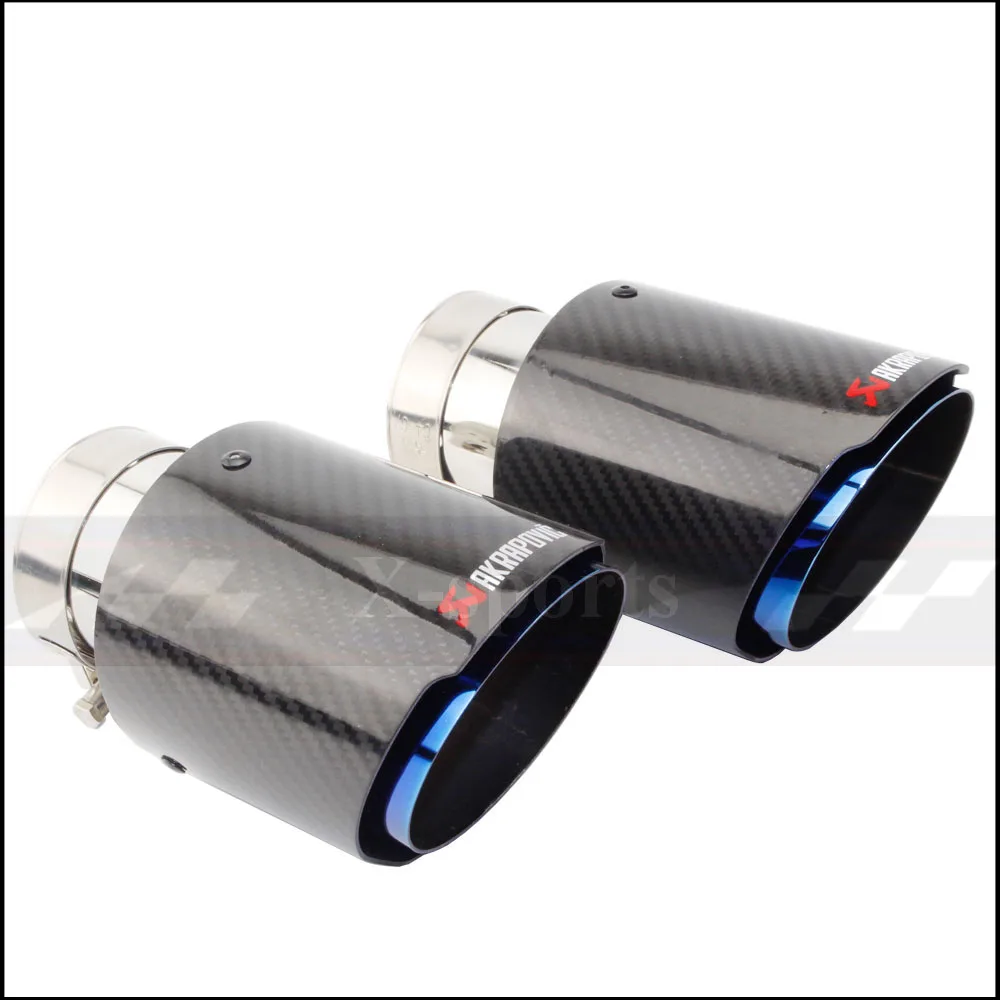 Akrapovic выхлопные трубы для автомобиля, твил, глянцевый карбоновый глушитель, наконечник хвоста, универсальный, нержавеющая сталь, прямой фланец, синий